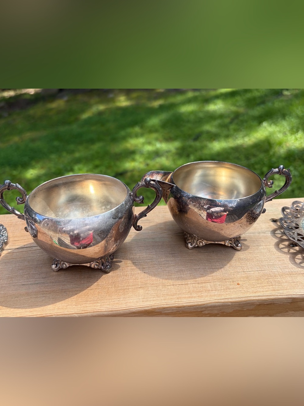 vintage silver-plated sugar bowl and creamer set